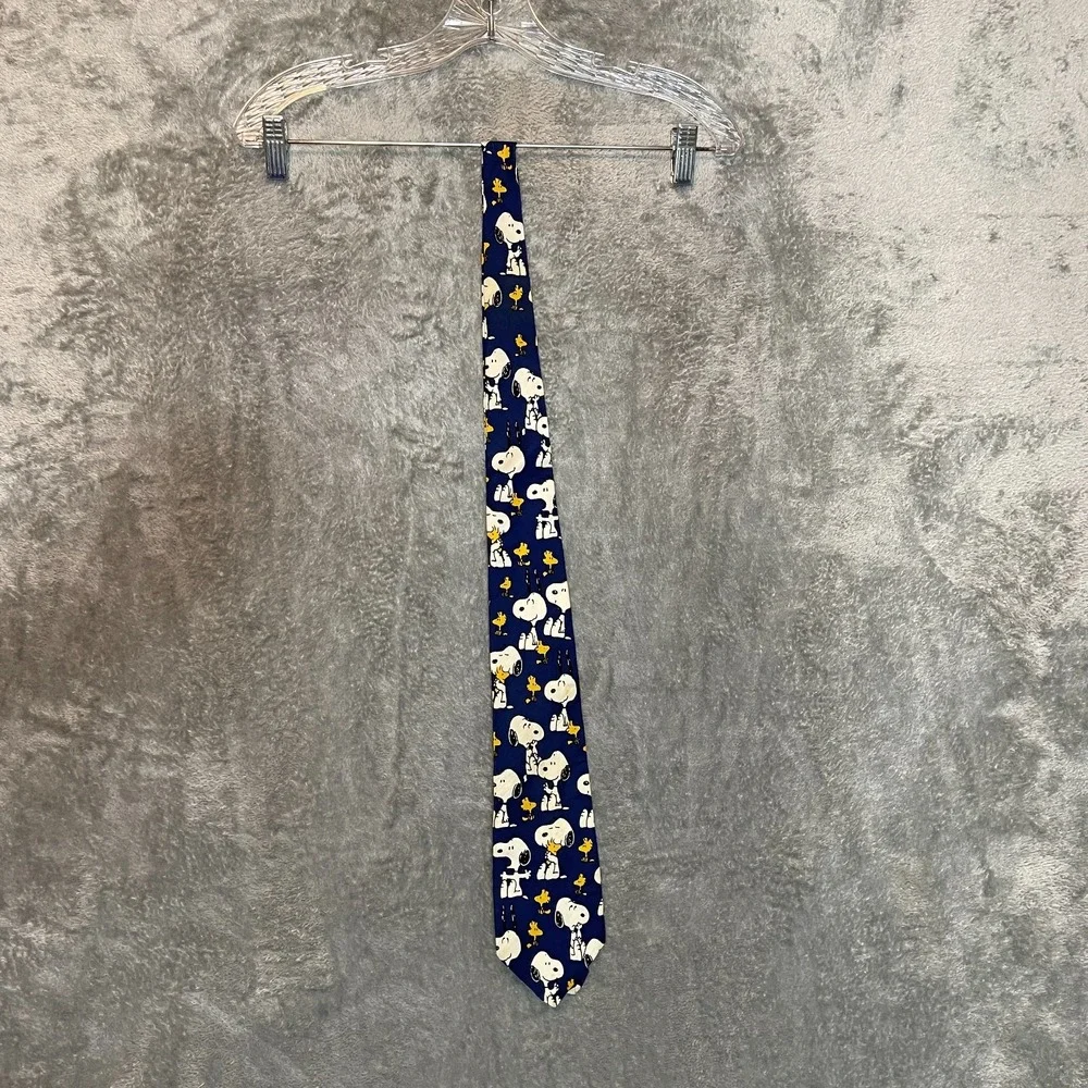 Vintage Peanuts Men Pals Snoopy Woodstock Emotions 90s Silk Neck Tie Cartoon